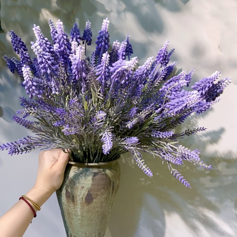 Flori artificiale de levănțică din mătase, flocking, 7 tulpini, pentru nuntă, exterior, recuzită fotografică, decor pentru casă