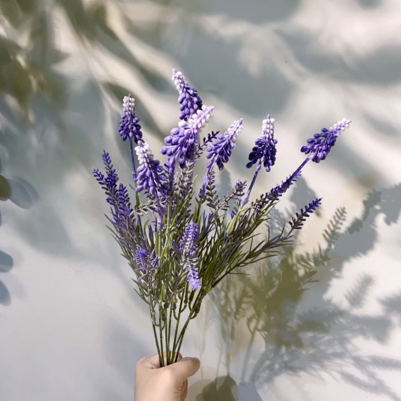 Flori artificiale de levănțică din mătase, flocking, 7 tulpini, pentru nuntă, exterior, recuzită fotografică, decor pentru casă