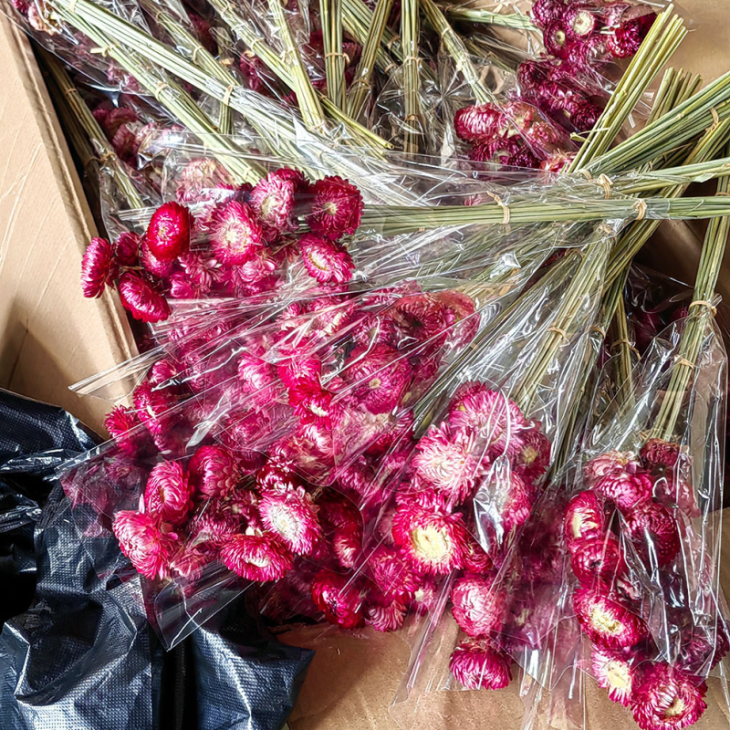 Virág: gabonaszálból készült krizantémok, természetes szárított virágcsokor Lime