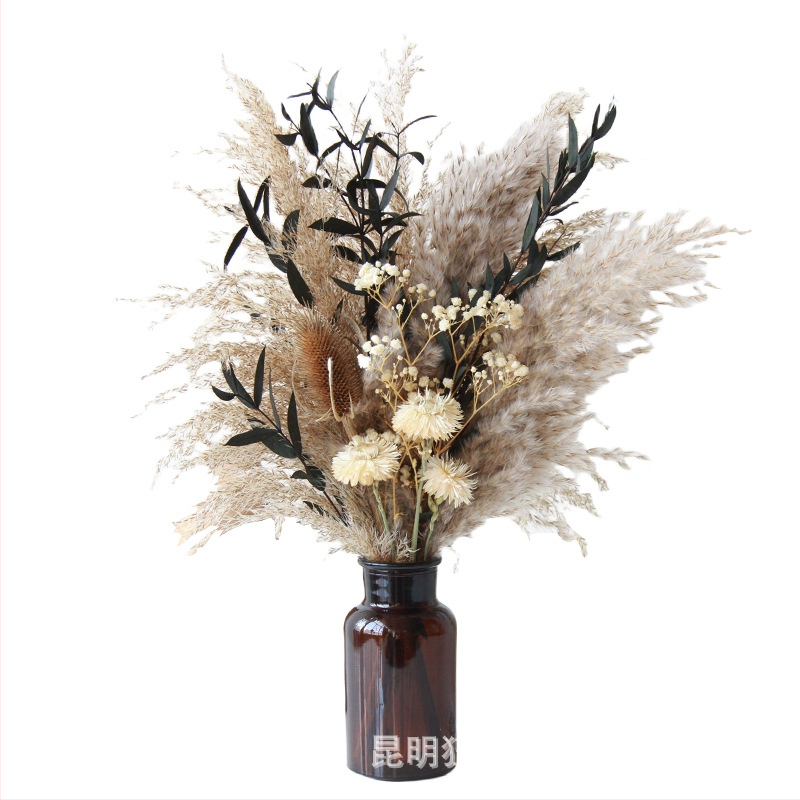 Sauss ziedu pušķis ar smalkām lapu venām no rīkles trasteļu — lapu venas maisījums; iepakots caurspīdīgā OPP maisiņā