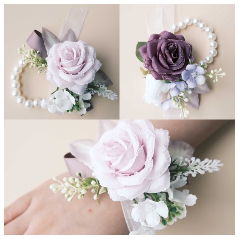 Esküvői csuklópánt rózsa művirággal – kézzel készített, műanyagból, logónyomás elérhető, kódok Xh0223/Xh0224