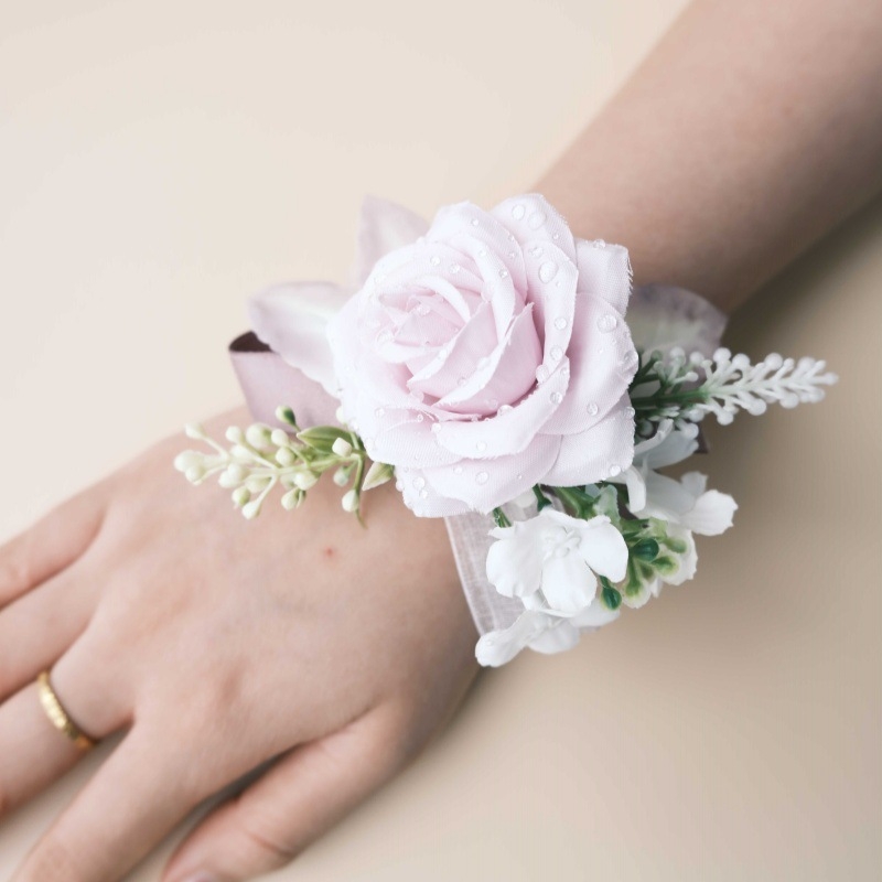 Esküvői csuklópánt rózsa művirággal – kézzel készített, műanyagból, logónyomás elérhető, kódok Xh0223/Xh0224
