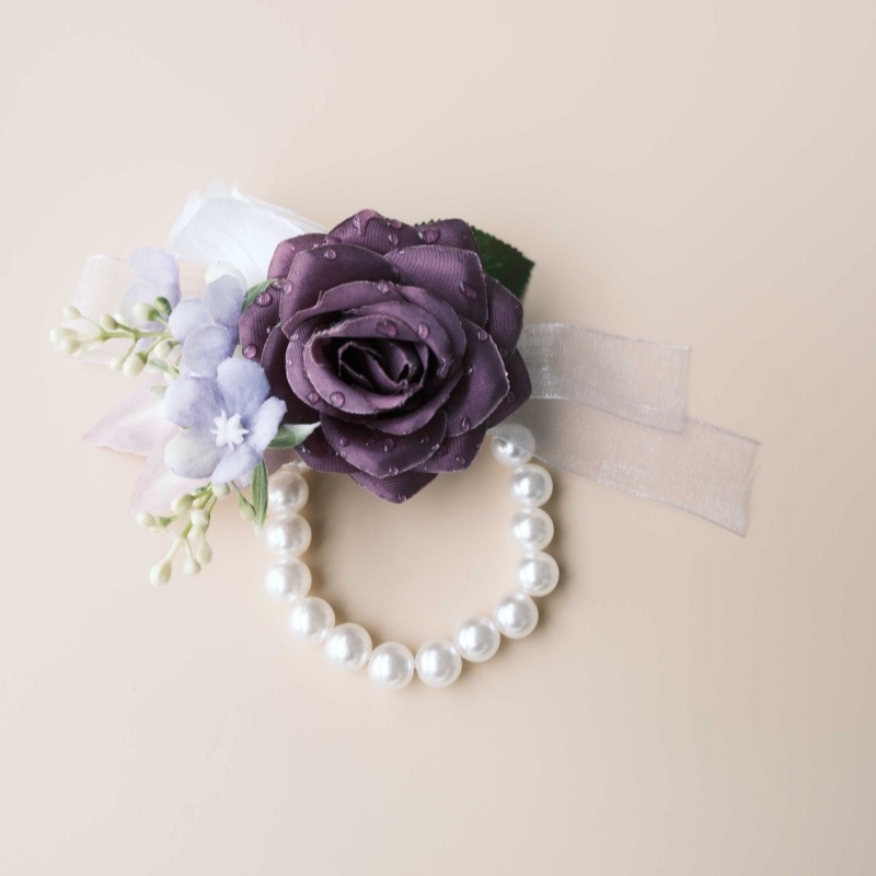 Esküvői csuklópánt rózsa művirággal – kézzel készített, műanyagból, logónyomás elérhető, kódok Xh0223/Xh0224