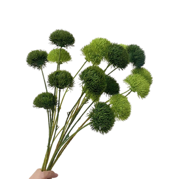 Mű zöld szegfű pom-pom stílusú, puha PVC, készítés: formázás, injektálás, öntés; esküvők, szabadtéri helyszínek, fotózás kellékei, otthoni díszítés