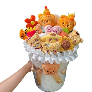 Urs pluș în buchet pentru absolvire și zi de naștere — Materiale: plastic, PU, flori de mătase; Ocazii: absolvire, zi de naștere