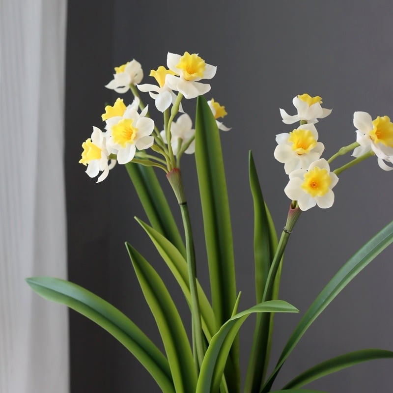 Mesterséges nárcisz virágcsokor puha gél szárakkal, injekciós öntéssel készítve, testreszabható belső dekorációhoz