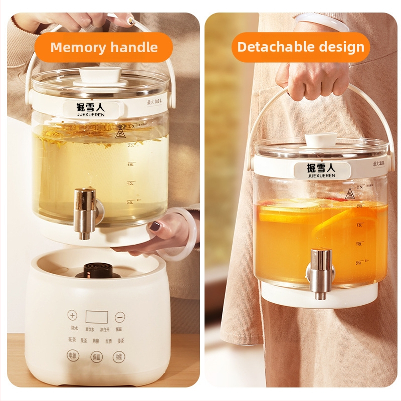 Daudzfunkcionāla veselības pot tējas un ūdens pagatavotājs ar digitālo termostatu, stikla korpuss, iekšējā tvertne no 304 nerūsējošā tērauda, 4 L tilpums, 220 V, 1000 W