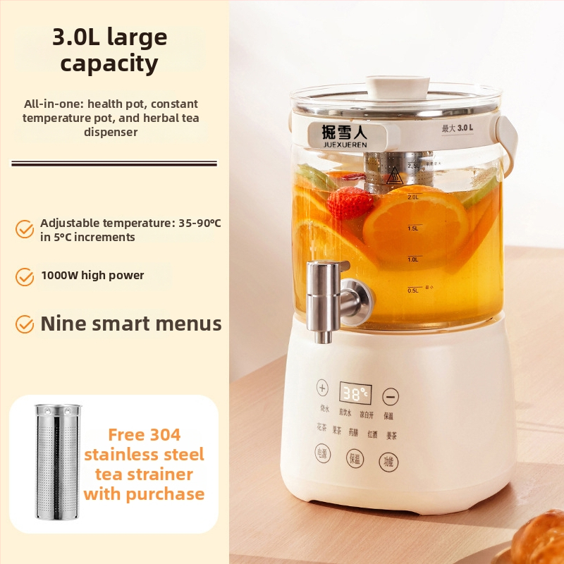 Daudzfunkcionāla veselības pot tējas un ūdens pagatavotājs ar digitālo termostatu, stikla korpuss, iekšējā tvertne no 304 nerūsējošā tērauda, 4 L tilpums, 220 V, 1000 W