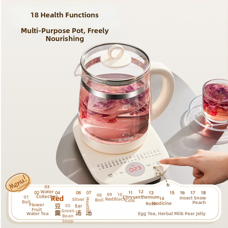 Supor Health Pot SW-15YJ33C, stikla korpuss, 220V, 500–1000W, pieskārienu vadība