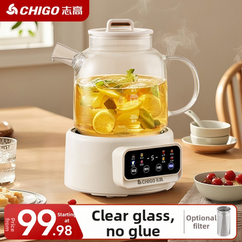 Chigo Veselības tējas katls ar borosilikāta stikla korpusu, 1–1.5 L, 220 V, 500–1000 W, Modelis Jx-101, Pieskariena vadība