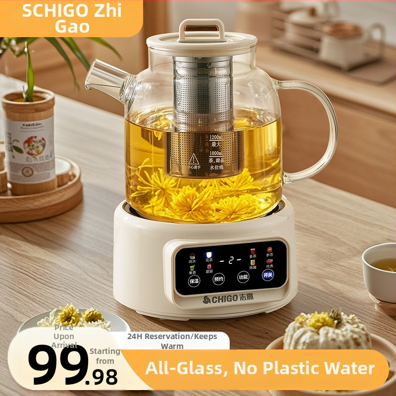 Chigo Veselības tējas katls ar borosilikāta stikla korpusu, 1–1.5 L, 220 V, 500–1000 W, Modelis Jx-101, Pieskariena vadība