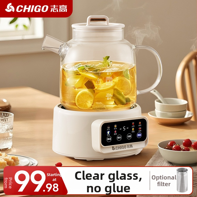 Chigo Veselības tējas katls ar borosilikāta stikla korpusu, 1–1.5 L, 220 V, 500–1000 W, Modelis Jx-101, Pieskariena vadība