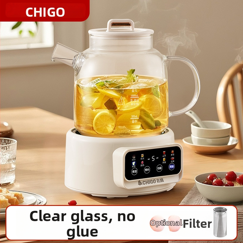 Chigo Veselības tējas katls ar borosilikāta stikla korpusu, 1–1.5 L, 220 V, 500–1000 W, Modelis Jx-101, Pieskariena vadība