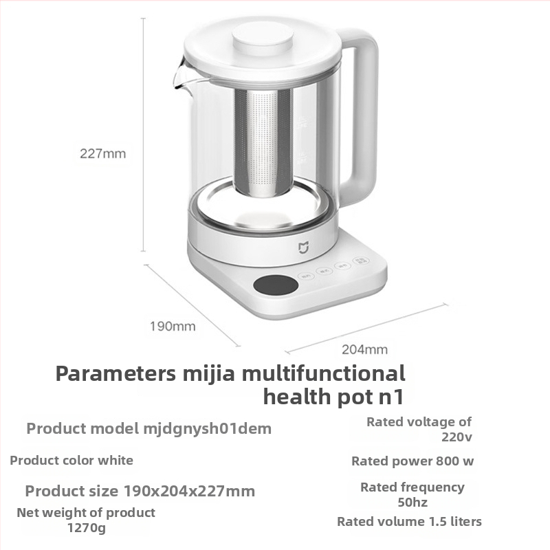 Ceainic Sănătos N1 1.5L – corp din sticlă, rezervor interior din sticlă, 500–1000W, 220V