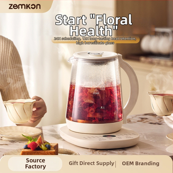 Zemkon Health Pot – Viacúčelová kanvica na čaj s konštantnou teplotou, sklenené telo z borosilikátového skla, 1,8 L, 800 W, 220 V, dotykové ovládanie