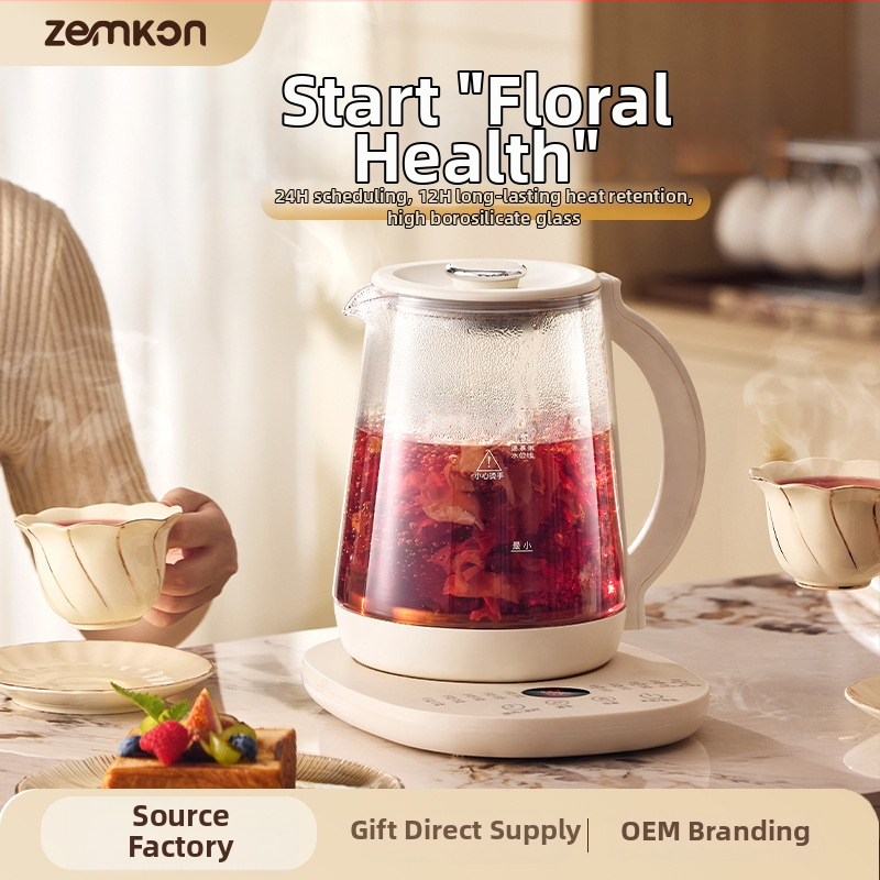 Zemkon Health Pot – Viacúčelová kanvica na čaj s konštantnou teplotou, sklenené telo z borosilikátového skla, 1,8 L, 800 W, 220 V, dotykové ovládanie