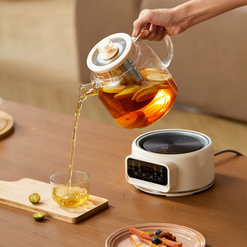 Health Pot – Боросиликатно стъклено тяло, вътрешен съд от неръждаема стомана, капацитет 1,2 л, 600W/220V електронен термостат, подходящ за цветен чай и билкови отвари