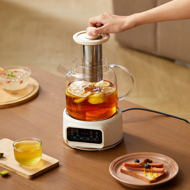 Health Pot – Боросиликатно стъклено тяло, вътрешен съд от неръждаема стомана, капацитет 1,2 л, 600W/220V електронен термостат, подходящ за цветен чай и билкови отвари