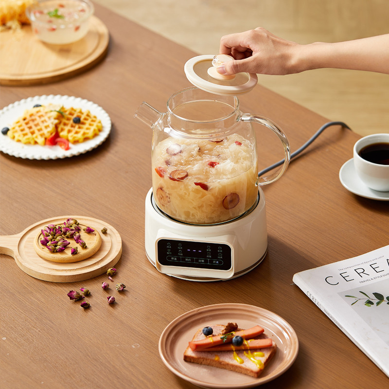 Health Pot – Боросиликатно стъклено тяло, вътрешен съд от неръждаема стомана, капацитет 1,2 л, 600W/220V електронен термостат, подходящ за цветен чай и билкови отвари