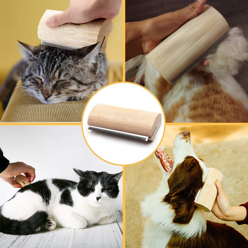 Carpenter Master drveni češalj za njegu kućnih ljubimaca za mačke i pse — konstrukcija od nehrđajućeg čelika i drveta, prenosni kućni alat