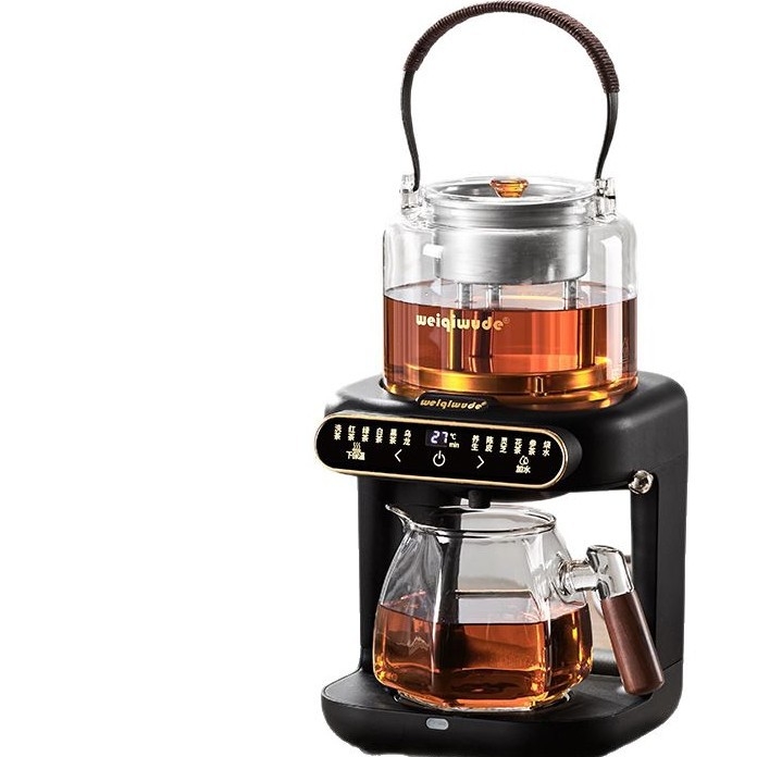 Plită electrică pentru ceai cu ceainic din sticlă, 1000–1500 W, capacitate sub 1 L, bază rotativă la 360°, funcție de menținere a temperaturii