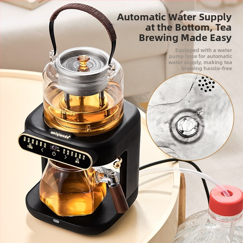 Elektrinė arbatos viryklė su stikline arbatos indeliu, 1000–1500 W, talpa iki 1 L, 360° pagrindas, šilumos išlaikymas