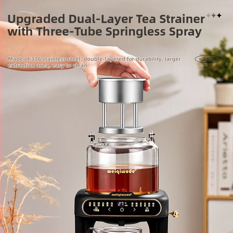 Elektrinė arbatos viryklė su stikline arbatos indeliu, 1000–1500 W, talpa iki 1 L, 360° pagrindas, šilumos išlaikymas