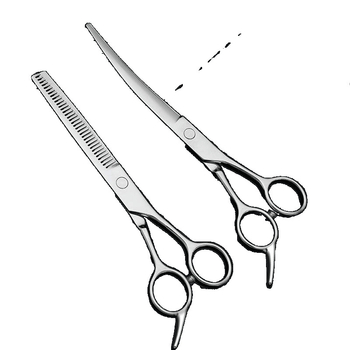 Állatgondozó ollók készlet: egyenes és íves pengével kutya szőrzetének vágásához