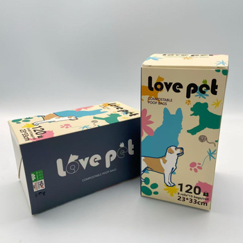 Lovepet TÜV-tanúsítványú teljesen lebomló kisállati ürülék zacskók, folyamatos tekercs, vastag, PBAT + kukorica keményítő