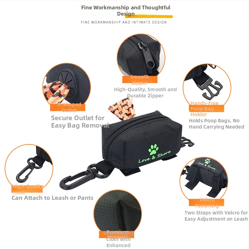 YILIDOG Dispenser pentru saci de gunoi pentru câini, din nylon, cu geantă de transport, tip rol continuu