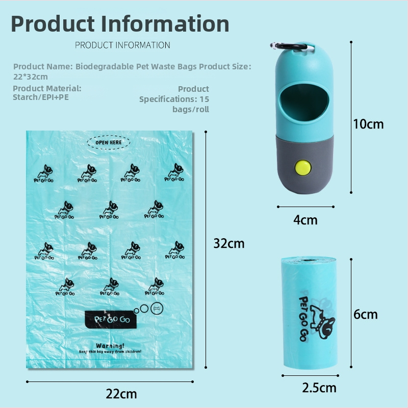 Dispenser pentru pungile de gunoi ale animalelor de companie cu clip LED capsulă, rolă continuă, plastic, marca Jungu