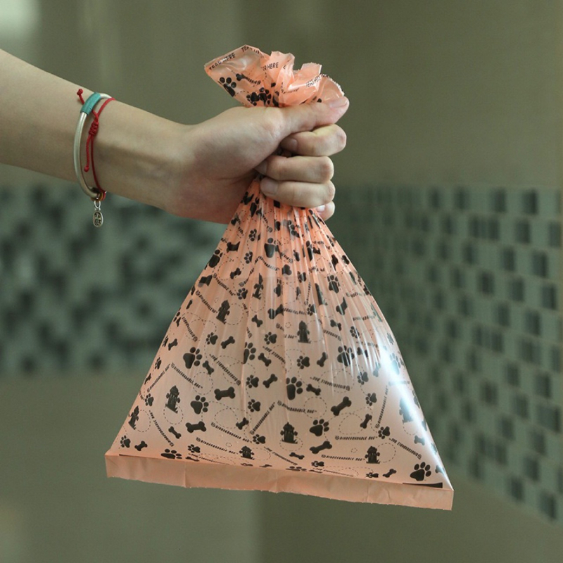 Pungi pentru fecalele animalelor de companie Lanjia, ambalaj imprimat în cutie, rolă portabilă, plastic gros, grosime standard