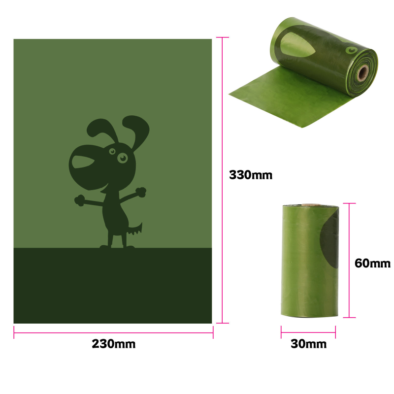 Пликчета за кучешки изпражнения, удебелени, биоразградими, на ролка, преносими и еднократни