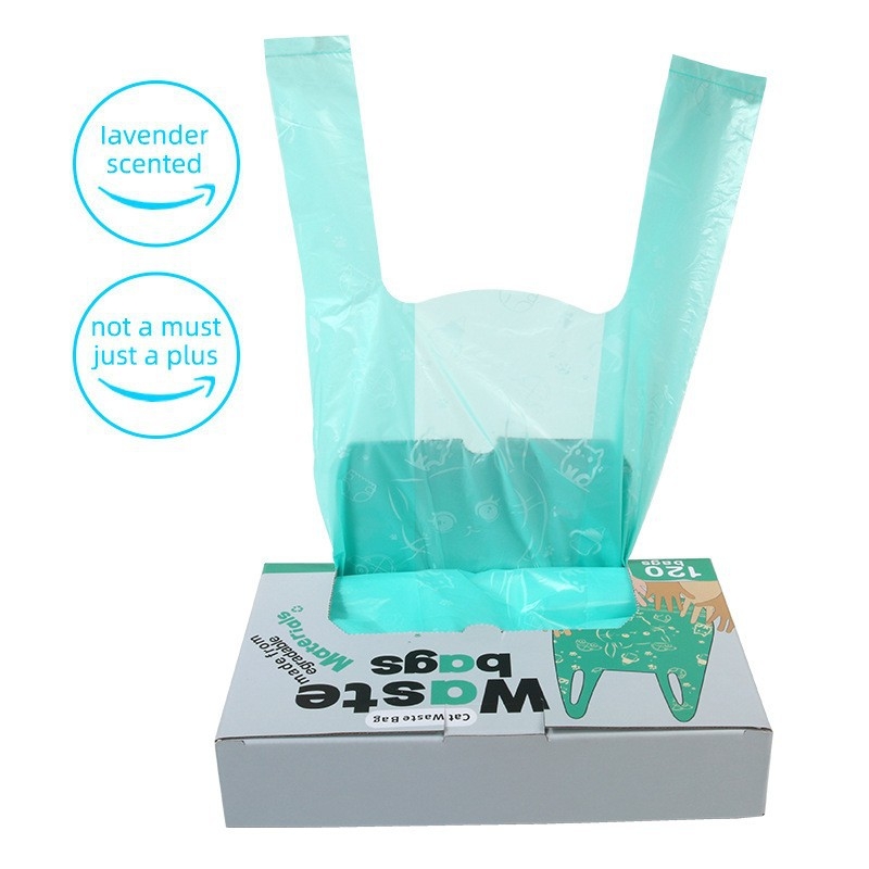 Kačių išmatų maišas – vienkartinis, liemenės stiliaus, tirštinto audinio