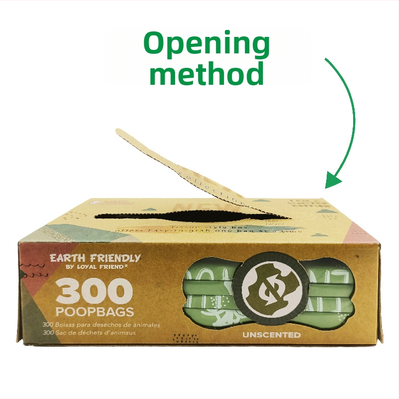 Biologiškai skaidūs šunų išmatų maišeliai, plokščio atidarymo tipas, sutirštinėti, medžiaga EPI+HDPE, 300 vnt., galimybė privačiai etiketei