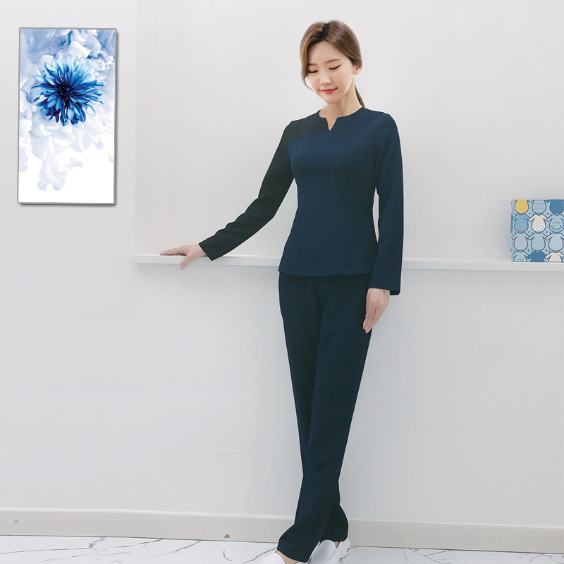 Женски медицински униформен костюм – 95% полиестер, плат за хладозащита, подходящ за медицински и козметични професии