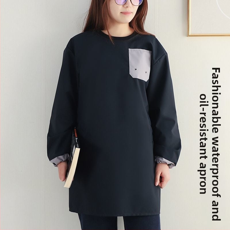 Водоустойчива престилка с дълги ръкави за обслужване — подходяща за кетъринг, фризьорство, кафене и цветарство; материя: водоустойчива композитна тъкан; стил: модерен минимализъм