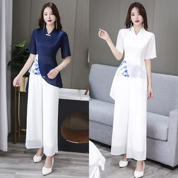 Dream Lizi Женски спа-терапевтичен костюм с широки панталони – V-образно деколте, половин ръкав, средна дължина 65–80 cm, 90–95% еластан със ацетатни влакна