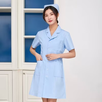 Halat medical pentru personal feminin, uniformă de asistentă de laborator, bumbac, material care evacuează umezeala, mâneci lungi, guler rotund