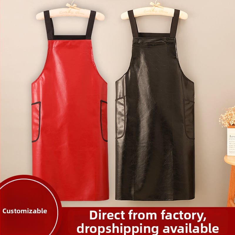PU кожа престилка до коляното, без ръкави, водоустойчива за кухня, столова и миене на съдове