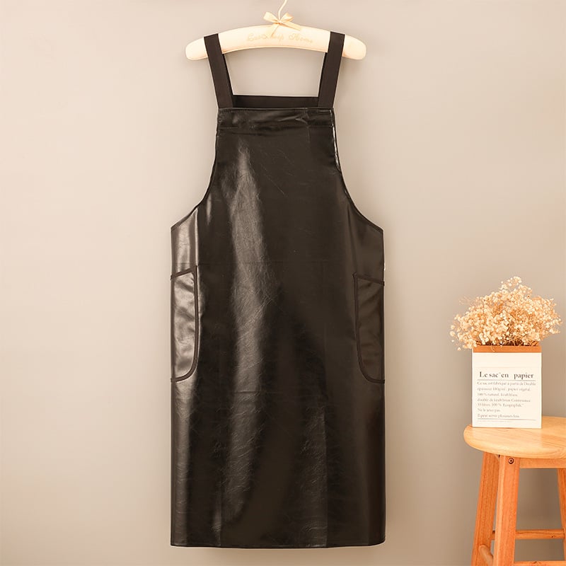 PU кожа престилка до коляното, без ръкави, водоустойчива за кухня, столова и миене на съдове