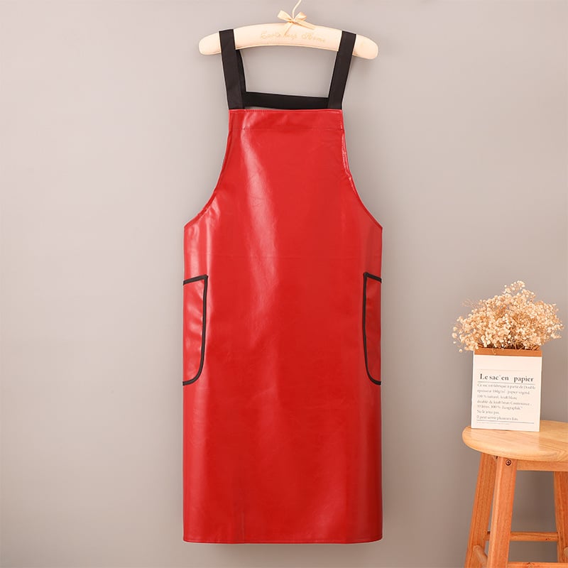 PU кожа престилка до коляното, без ръкави, водоустойчива за кухня, столова и миене на съдове