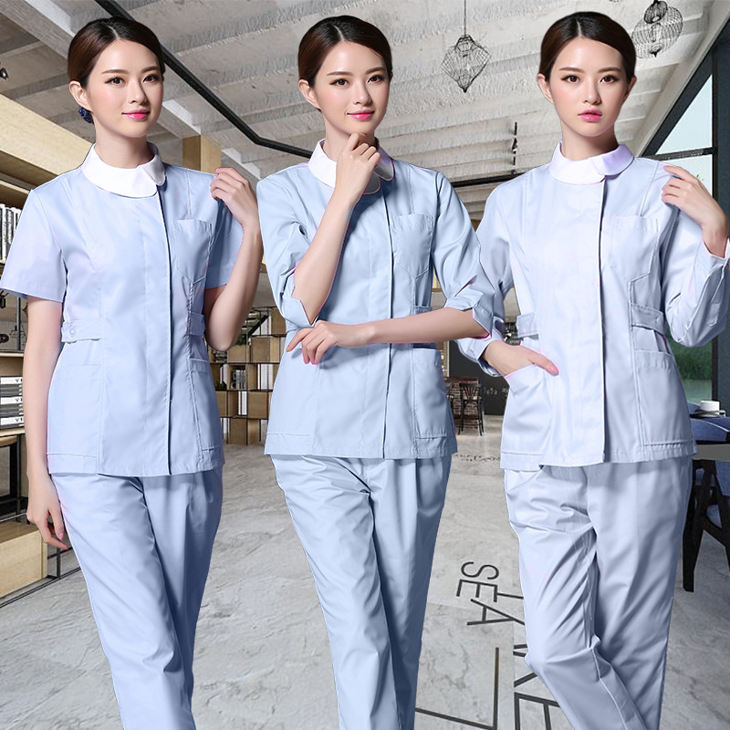 Set de uniformă pentru asistente medicale – mâneci lungi, două piese, pantaloni, material cu absorbție a umidității 65% poliester, 35% bumbac, îmbrăcare medicală pentru toate anotimpurile