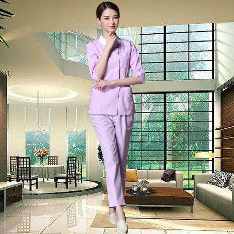 Set de uniformă pentru asistente medicale – mâneci lungi, două piese, pantaloni, material cu absorbție a umidității 65% poliester, 35% bumbac, îmbrăcare medicală pentru toate anotimpurile