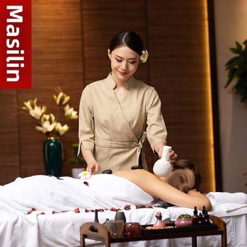 Dámska uniforma pre kozmetický salón – celoročné, odvádzajúca vlhkosť, konopno-bavlneno-linená zmes, dlhý rukáv, golier s klopou, oblekový štýl