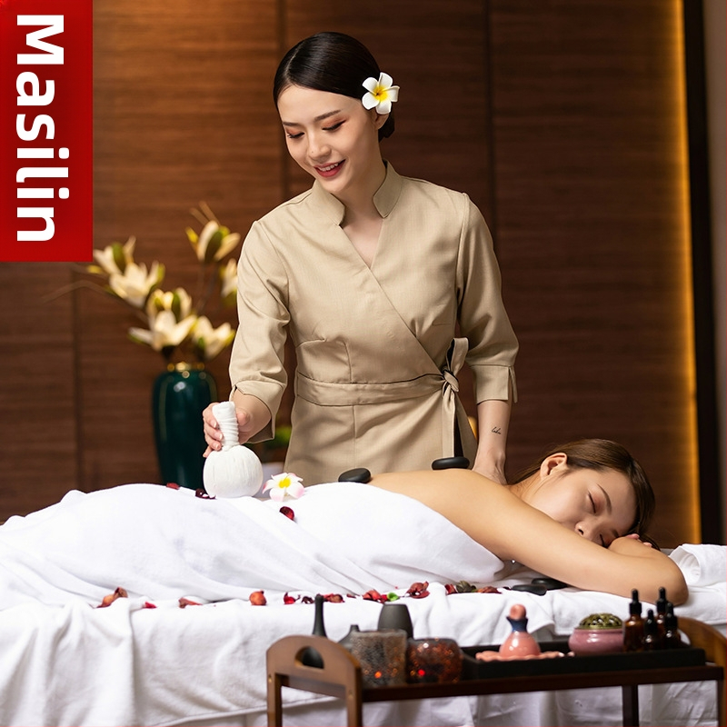 Dámska uniforma pre kozmetický salón – celoročné, odvádzajúca vlhkosť, konopno-bavlneno-linená zmes, dlhý rukáv, golier s klopou, oblekový štýl