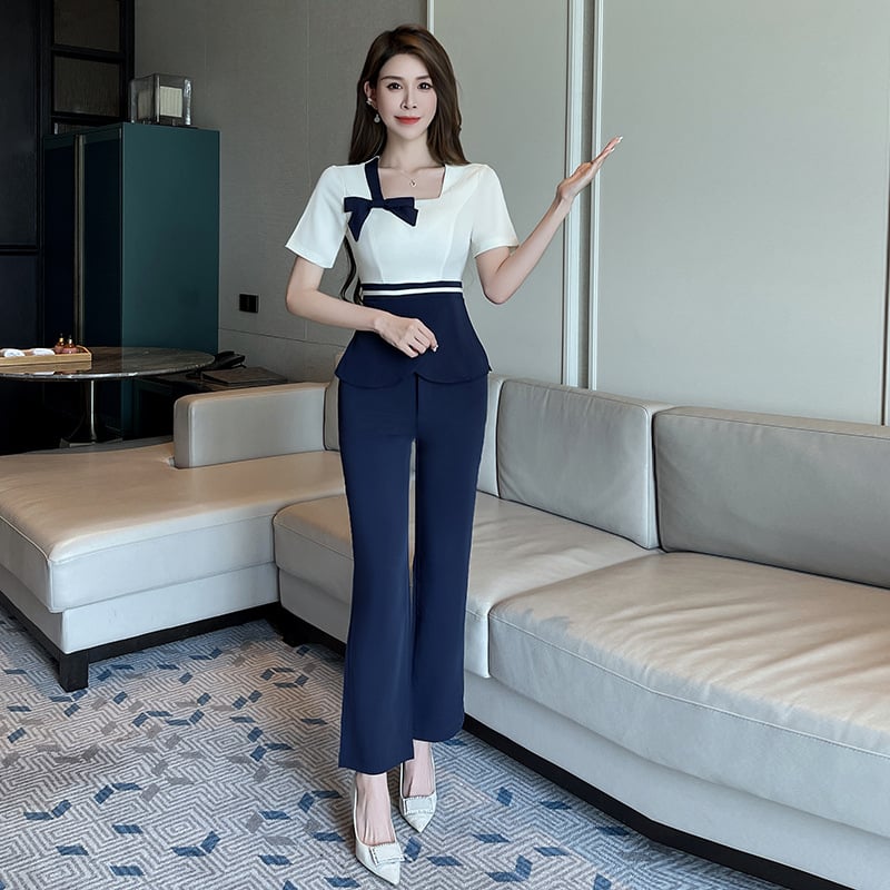 Ženská spa pedikúra uniforma — top s krátkym rukávom a nohavice, polyester s elastanom, odvádza vlhkosť, golier do tvaru U