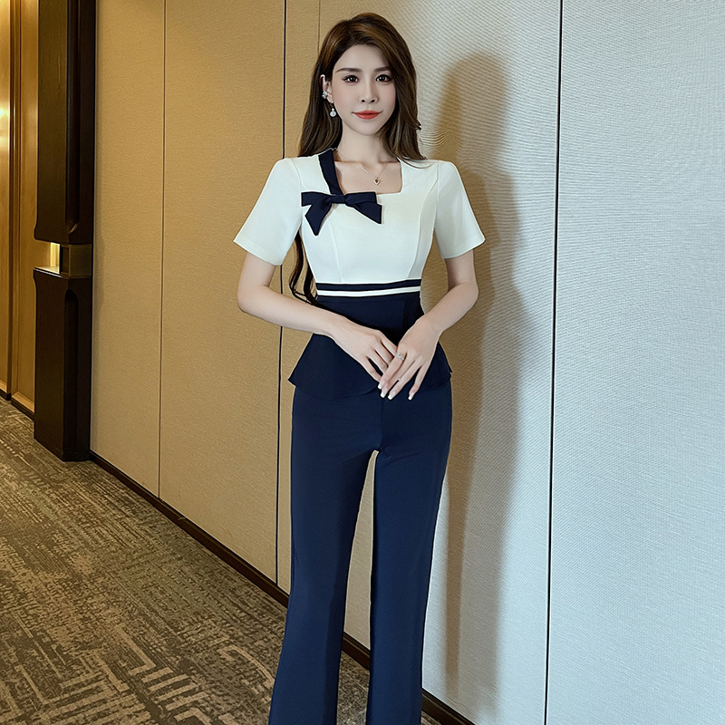 Ženská spa pedikúra uniforma — top s krátkym rukávom a nohavice, polyester s elastanom, odvádza vlhkosť, golier do tvaru U