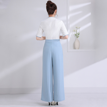 Комплект униформа за козметичка, влагоотвеждаща полиестерова материя, 75% полиестер съдържание, подходящ за всички сезони, модел JY-2073