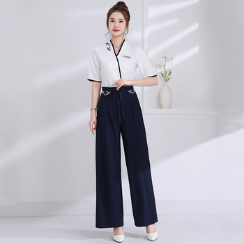 Комплект униформа за козметичка, влагоотвеждаща полиестерова материя, 75% полиестер съдържание, подходящ за всички сезони, модел JY-2073